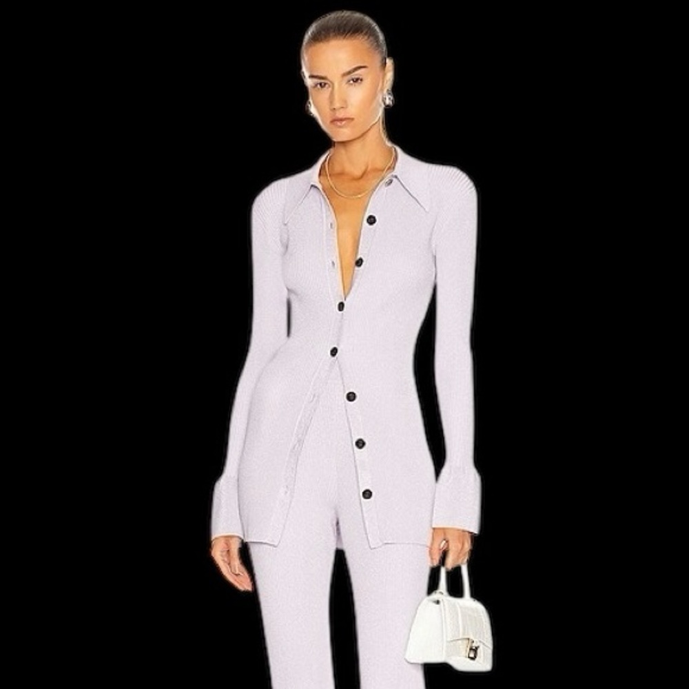 ALC Eleanor Knit Ribbed Cardigan in Pale Violet Silver Sparkle Size Medium